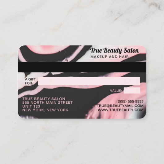 ピンクブラック大理石クレジットカードギフト証明書 名刺 (裏面)