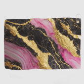 ピンクブラック大理石金ゴールド ゴルフタオル (横)