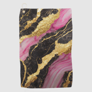 ピンクブラック大理石金ゴールド ゴルフタオル