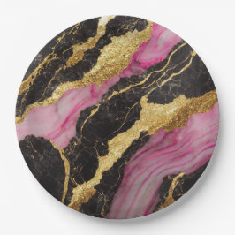 ピンクブラック大理石金ゴールド ペーパープレート