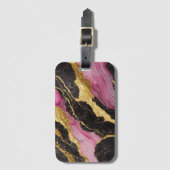 ピンクブラック大理石金ゴールド ラゲッジタグ (正面縦)