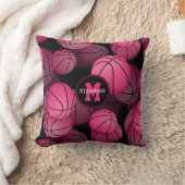 ピンクブラック女子バスケパーソナライズされたットパターン クッション (ブランケット)