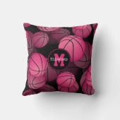 ピンクブラック女子バスケパーソナライズされたットパターン クッション (裏面)
