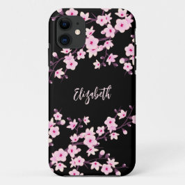 ピンクブラック桜モノグラム iPhone 11 ケース