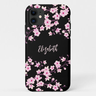 ピンクブラック桜モノグラム iPhone 11 ケース