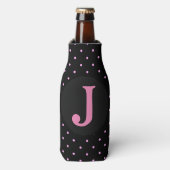 ピンクブラック水玉模様カスタムイニシャルボトルクール ボトルクーラー (ボトル正面)