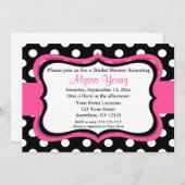 ピンクブラック水玉模様ブライダルまたはベビーシャワー招待状 招待状 (正面/裏面)