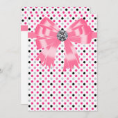 ピンクブラック水玉模様招待状テンプレート 招待状 (正面/裏面)