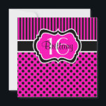 ピンクブラック水玉模様第16番誕生日招待状 招待状<br><div class="desc">このホットピンクと黒の水玉模様とストライプの甘い16thバースデーパーティーの招待カスタマイズも、キンセアニェラ、バルミツワー、ブライダルシャワー、婚約パーティ、その他の多くの特別なイベントのために行うことができる。文字と紙の選択はカスタマイズ可能。RSVPもしやサンキューカード、日付カードの保存など、このデザインで好きなアイテムが揃っている場合は、niteowlstudio@gmail.comまでご連絡ください。</div>