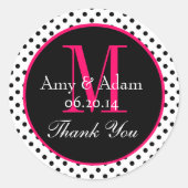 ピンクブラック水玉模様結婚式の引き出物ありがとう ラウンドシール (正面)