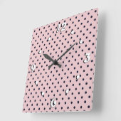 ピンクブラック水玉模様 スクエア壁時計 (傾斜)