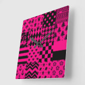 ピンクブラック混合パターンパッチワークデザイン スクエア壁時計 (傾斜)