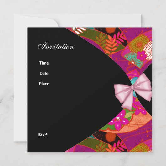 ピンクブラック甘い16誕生日パーティーの招待の花 招待状 (裏面)