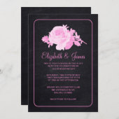 ピンクブラック素朴フローラ/フラワー結婚式招待状 招待状 (正面/裏面)