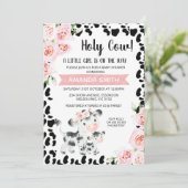 ピンクブラック聖牛フローラ牛プリント赤ちゃんシャワー 招待状 (スタンド正面)