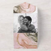 ピンクブラック金ゴールドウォーターカラーシモダンック結婚ズ オールインワン招待状 (外側)