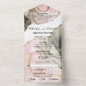 ピンクブラック金ゴールドウォーターカラーシモダンック結婚ズ オールインワン招待状 (内側)