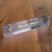 ピンクブラック金ゴールドグリッターアゲートマーブル抽象芸術 デスクネームプレート (側面)