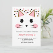 ピンクブラック金ゴールドグリッターキャット誕生日 招待状 (スタンド正面)