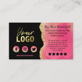 ピンクブラック金ゴールドグリッターフォイルエーゲートありがとう 名刺 (裏面)