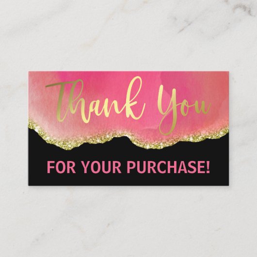 ピンクブラック金ゴールドグリッターフォイルエーゲートありがとう 名刺 (正面)