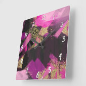 ピンクブラック金ゴールドグリッターモダンブラシグラグランジム スクエア壁時計 (傾斜)