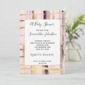 ピンクブラック金ゴールドストライプベビーシャワー 招待状 (スタンド正面)