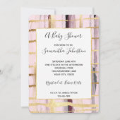 ピンクブラック金ゴールドストライプベビーシャワー 招待状 (正面)