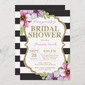 ピンクブラック金ゴールドブライダルシャワー招待フローラ 招待状 (正面/裏面)