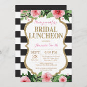 ピンクブラック金ゴールドブライダルルンチョン招待状フローラ 招待状 (正面/裏面)