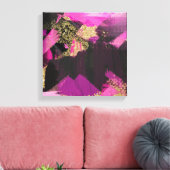 ピンクブラック金ゴールドモダングリッターブラシグラムグランジ キャンバスプリント (インサイチュ (リビング))