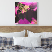 ピンクブラック金ゴールドモダングリッターブラシグラムグランジ キャンバスプリント (インサイチュ (寝室))