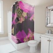 ピンクブラック金ゴールドモダングリッターブラシグラムグランジ シャワーカーテン (インサイチュ)