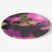 ピンクブラック金ゴールドモダングリッターブラシグラムグランジ ペーパープレート (アングル)