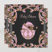 ピンクブラック金ゴールドレースベビーガールシャワー招待状 招待状 (正面/裏面)