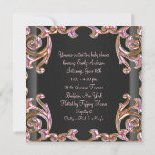 ピンクブラック金ゴールドレースベビーガールシャワー招待状 招待状 (裏面)