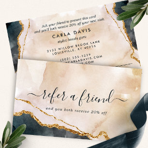 ピンクブラック金ゴールド大理石の水色モダン 紹介カード