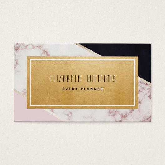 ピンクブラック金ゴールド大理石イベントプランナー名刺 (正面)