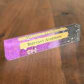 ピンクブラック金ゴールド抽象芸術アルコールインク デスクネームプレート (側面)