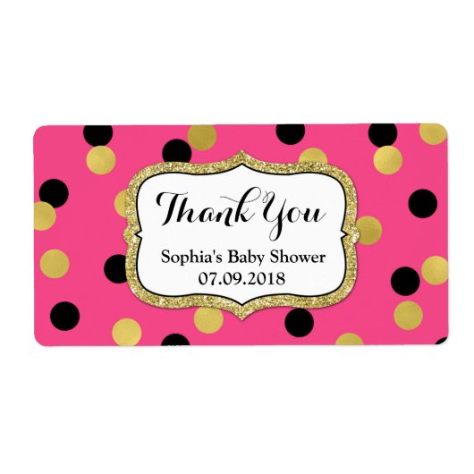 ピンクブラック金ゴールド紙吹雪ベビーシャワーラベル ラベル (正面)