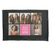 ピンクブラック5フォトコラージュと文字 枕カバー (正面)