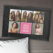 ピンクブラック5フォトコラージュと文字 枕カバー