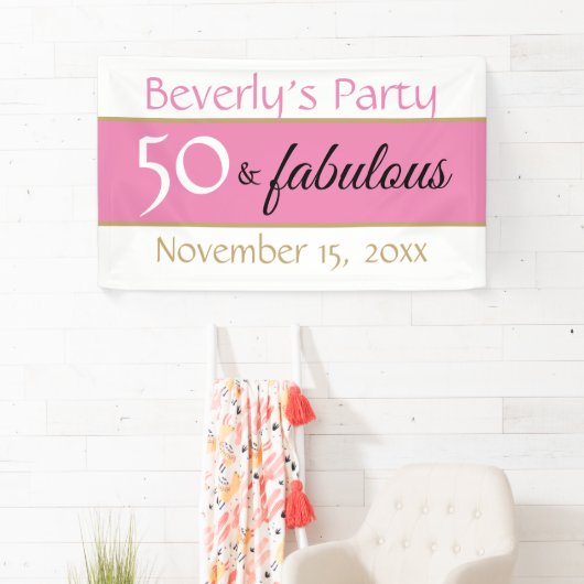 ピンクブラック50と素晴らしいタイポグラフィ50誕生日 横断幕 (インサイチュ)