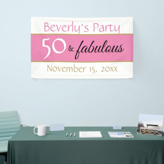 ピンクブラック50と素晴らしいタイポグラフィ50誕生日 横断幕 (トレードショー)