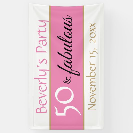 ピンクブラック50と素晴らしいタイポグラフィ50誕生日 横断幕 (縦)