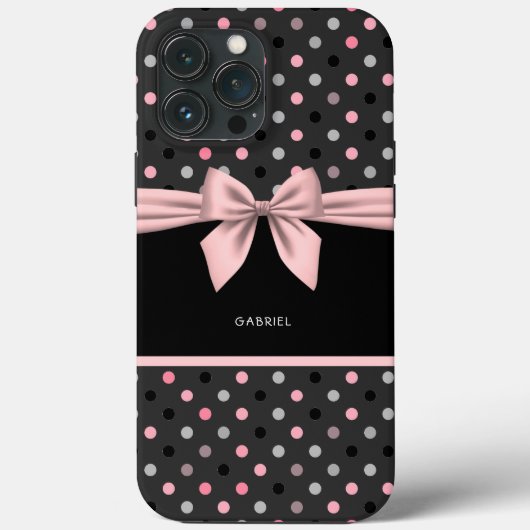 ピンクブラック&グレーボウピンク&ホワイトカストライプのス Case-Mate iPhoneケース (裏面)