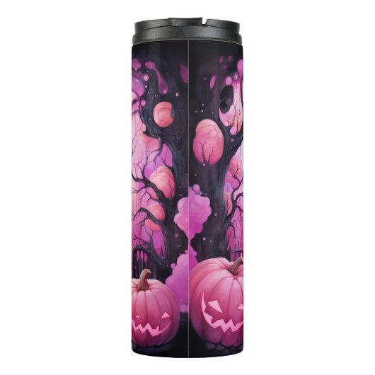 ピンクブラック、パンプキンス幽霊のよく出るハウスパーソナライズされた タンブラー (裏面)