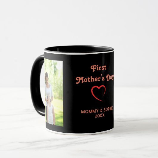 ピンクブラック |フォトスクリプト母の日のマグカップ マグカップ (正面左)