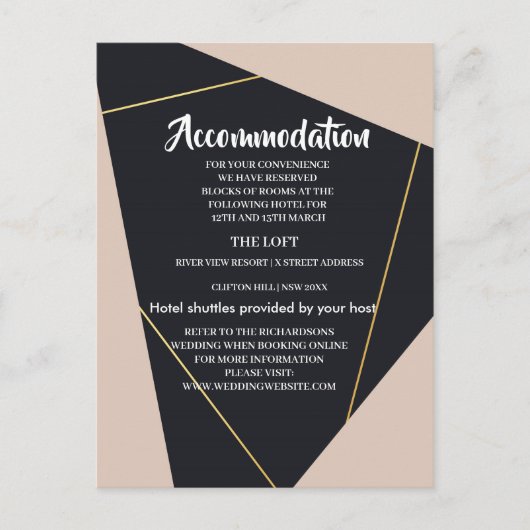 ピンクブラック&金ゴールド幾何学宿泊施設 案内ポストカード (正面)