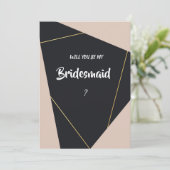 ピンクブラック&金ゴールド幾何学的ブライドメイド 招待状 (スタンド正面)